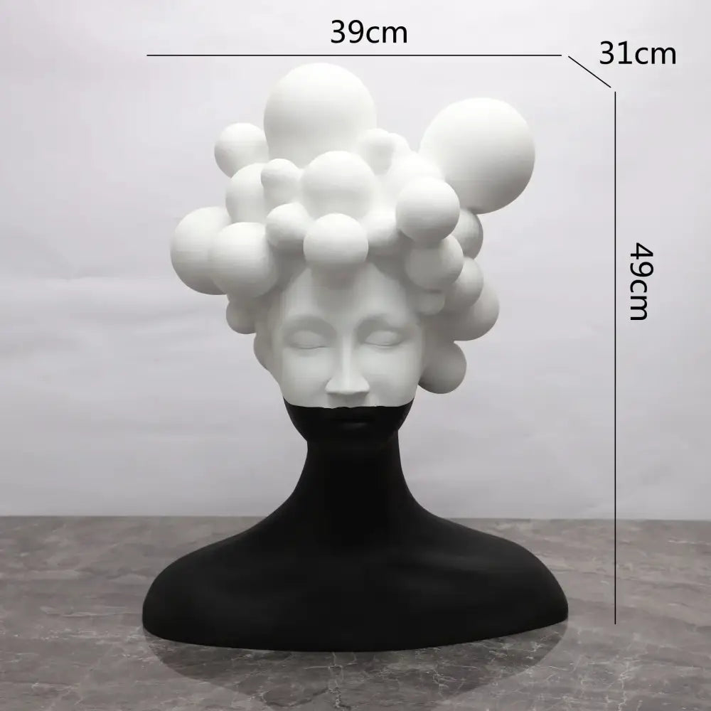 Abstract black and white woman figurine resin sculpture with clustered sphere head for modern living room decorbites decor