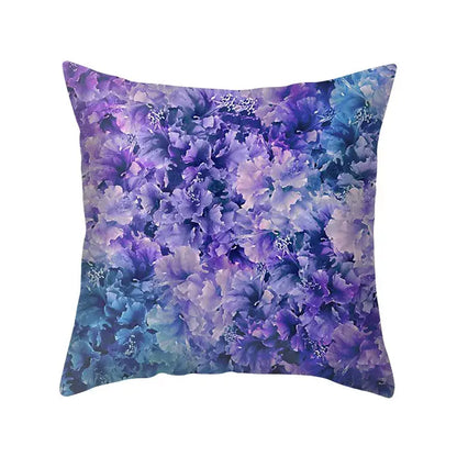 Abstract blue and purple polyester pillow case with floral pattern for bedroom decorbites blue purple throw cover