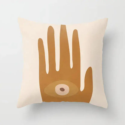 Cream-colored decorbites decorative pillowcase with a minimalist brown hand and eye design for living room decor
