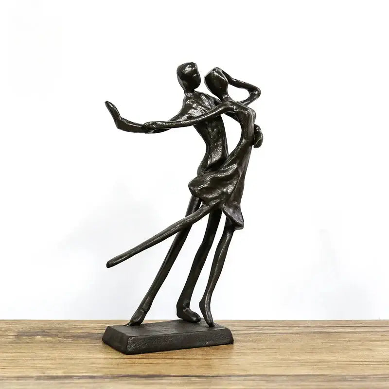Black metal abstract couple dancers portrait sculpture on rectangular base for decorbites living room decor