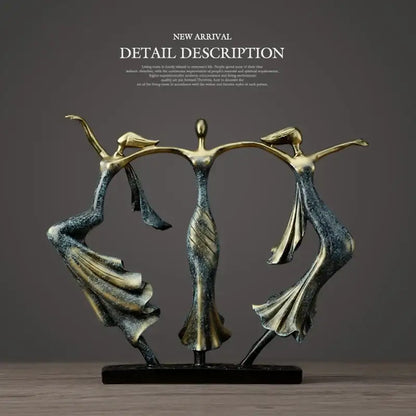 Bronze abstract dancing couple sculpture with flowing textured dresses on black base for living room decorbites decor