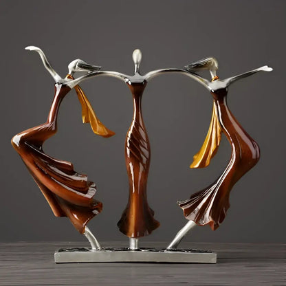 Abstract bronze dancing couple sculpture with glossy brown and gold robes on a silver base for living room decorbites decor