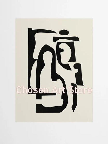 DecorBites™ 6 black and beige abstract canvas poster prints featuring black geometric artwork on a cream beige abstract background