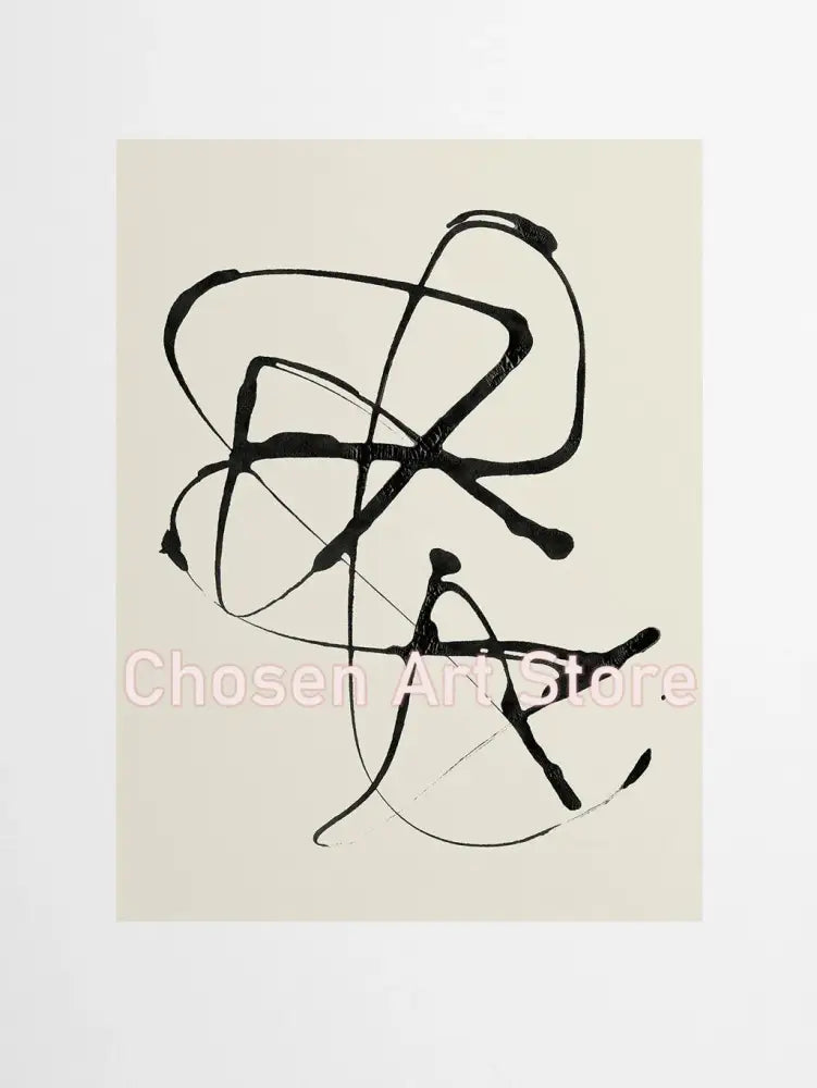 Black abstract ink painting on off-white paper featured in decorbites™ beige abstract canvas poster prints set