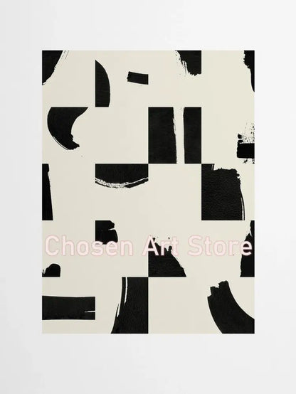 Decorbites™ 6 black and beige abstract poster prints featuring black brushstroke art on beige abstract canvas material