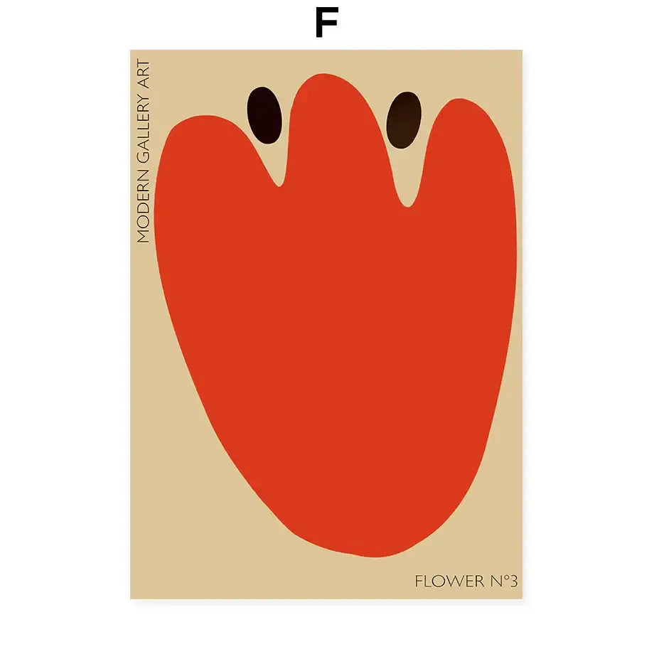 Decorbites™ abstract flowers wall art print canvas featuring a bold red flower with black eyes on beige background