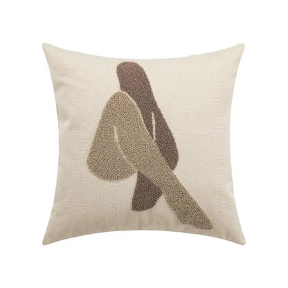 Beige cushion cover with abstract handmade knot embroidered in textured brown and tan tones for living room decorbites decor