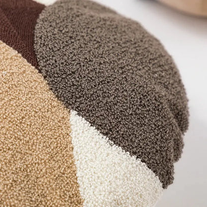 A cozy decorbites abstract handmade cushion cover with plush fuzzy texture in earthy brown beige and cream tones