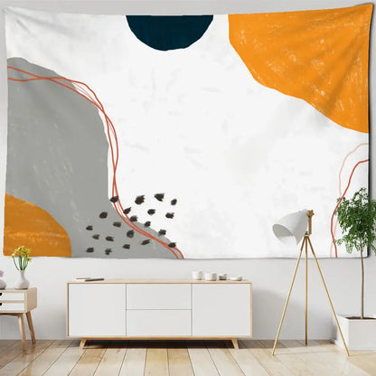 Abstract geometric orange and navy pattern tapestry wall hanging with bold shapes on textured white decorbites 3d pattern decor