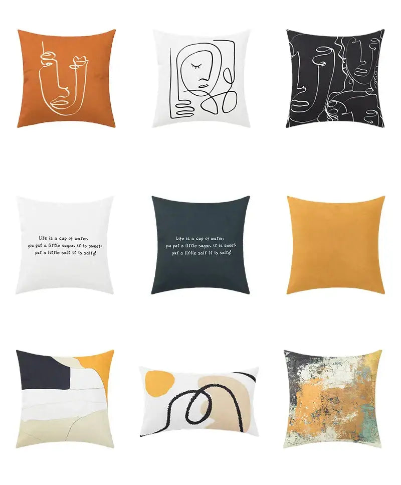 Modern pillow cover with abstract geometric print in black and white featuring minimalist line art for living room decorbites decor