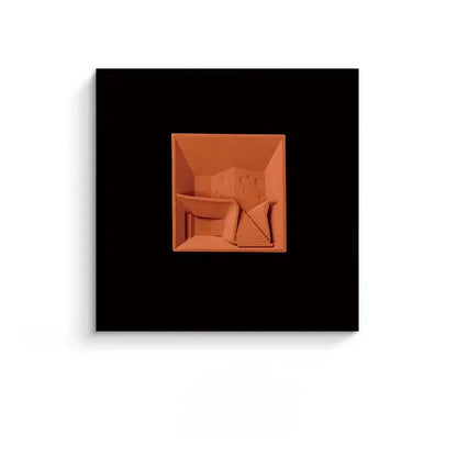 Terracotta-colored square ceramic abstract geometric wall decoration with textured surfaces for living room decorbites abstract geometric art