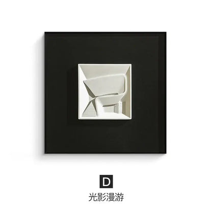 White geometric wall decoration in a black frame from decorbites abstract geometric living room art pieces