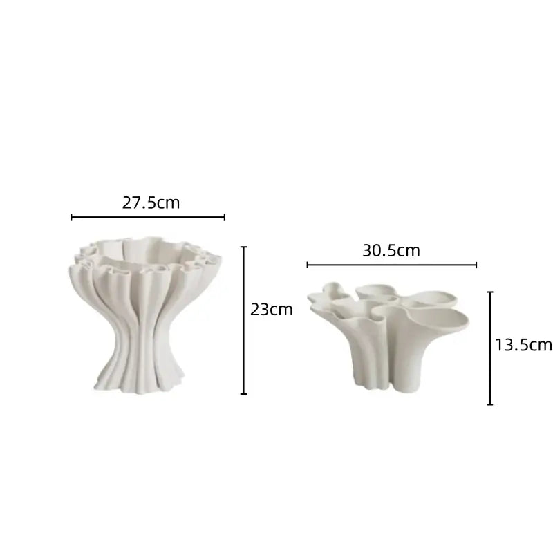 White ceramic abstract geometry fluted vase with petal ridges and sculpted base for living room decorbites decor