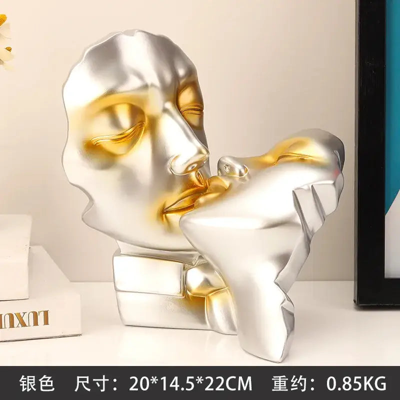Silver and gold abstract gold head couple sculpture with glossy finish for living room decorbites abstract gold decor