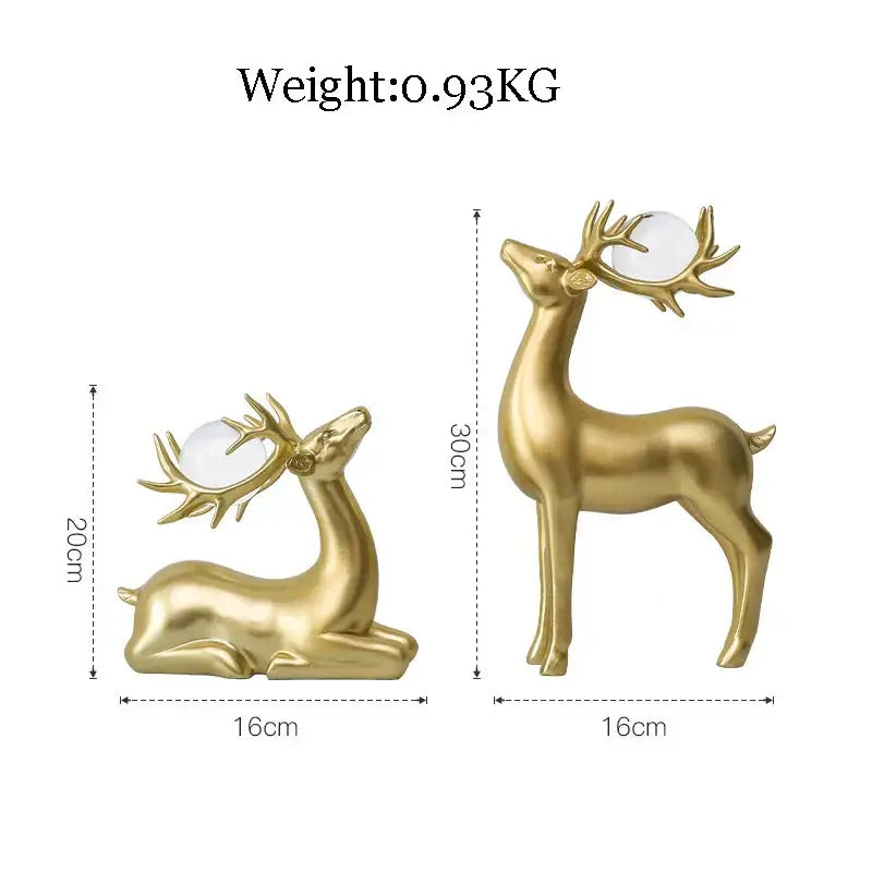 Abstract golden eagle gold resin statue featuring golden resin deer figurines with translucent orbs for living room decor