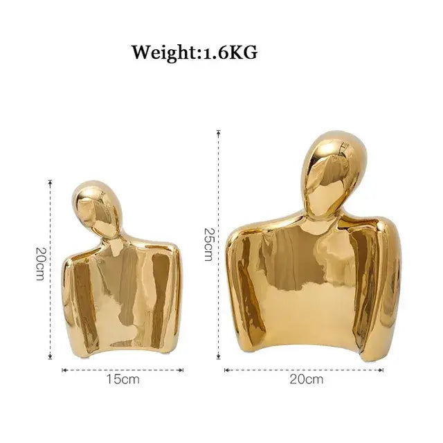 Abstract golden eagle resin statue featuring glossy gold resin figurines of abstract human forms for living room decor