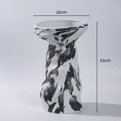 Tall 43cm white ceramic vase with abstract irregular black brushstroke patterns for decorbites abstract irregular vase set