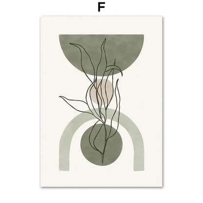 DecorBites™ abstract geometric canvas painting featuring black botanical lines with olive pink and earthy tones wall art