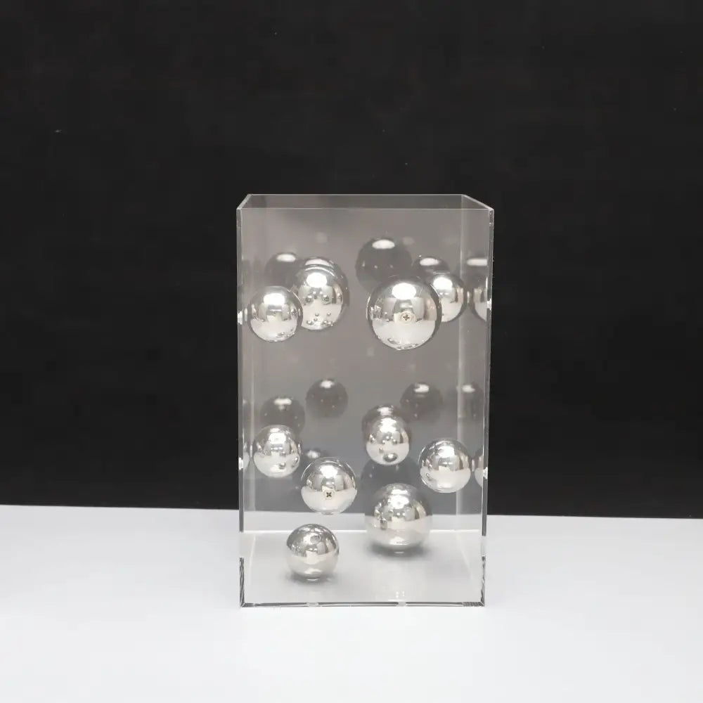 Clear acrylic cube filled with reflective silver spheres abstract metal ball artworks for red and blue living room decorbites decor