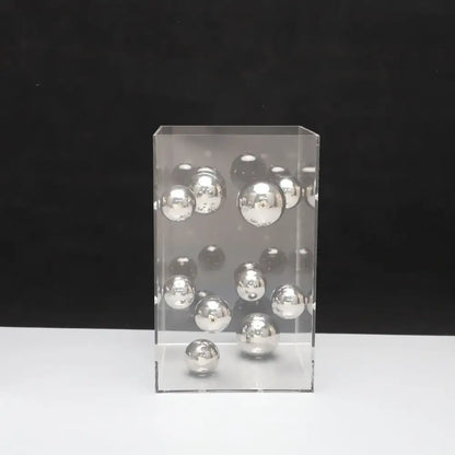Clear acrylic cube filled with reflective silver spheres abstract metal ball artworks for red and blue living room decorbites decor