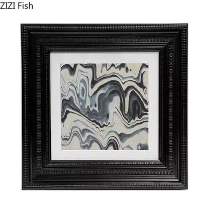 Black framed decorbites abstract modern wall art with swirling gray white and black patterns for living room decor