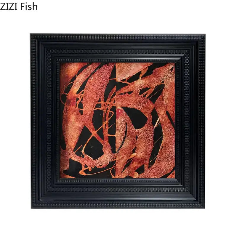 Black-framed abstract modern wall art with swirling copper and orange metallic patterns for decorbites living room decor