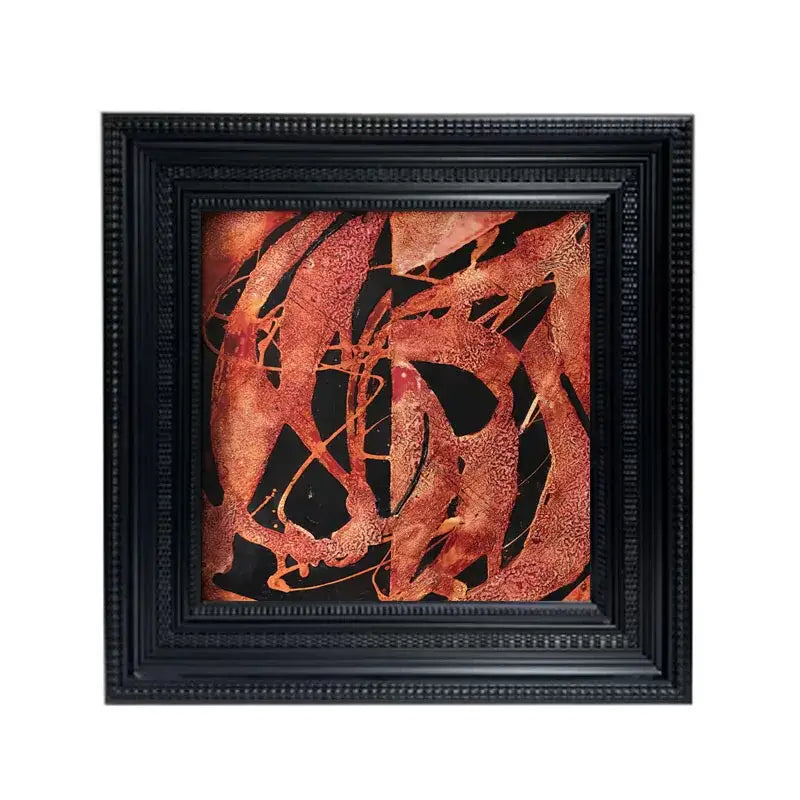 Abstract modern wall art copper and orange metal artwork in black ornate frame for living room decorbites wall art decor