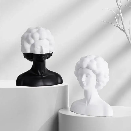 Black and white ceramic abstract portrait resin figure bust sculptures with curly hair for modern living room decorbites decor