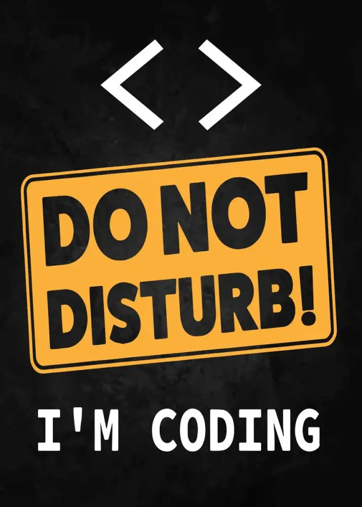 Yellow rectangular canvas wall art by decorbites with do not disturb text and code symbol for abstract programmer gamer decor
