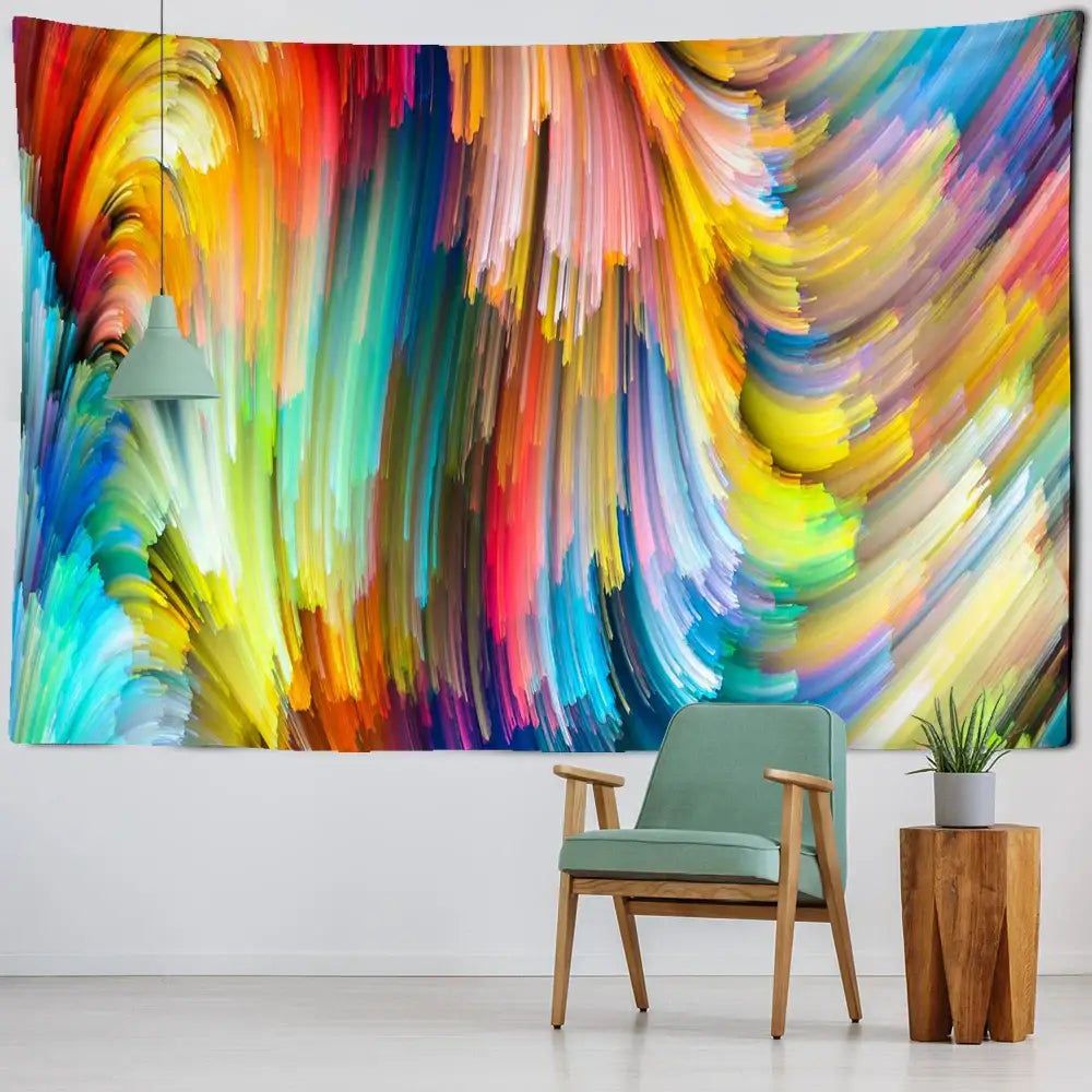 Vibrant decorbites boheme mandala 3d tapestry with swirling rainbow colors and purple blue iris for living room decor