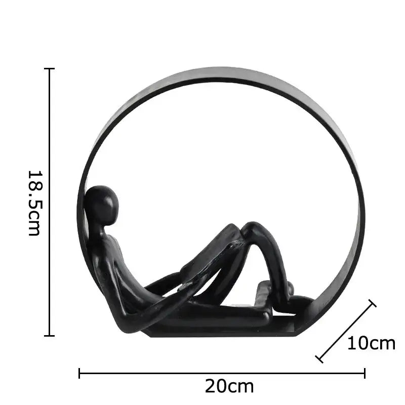 Black glossy resin abstract resin characters figurine reclining in circular frame perfect for home decor and decorbites abstract resin collection