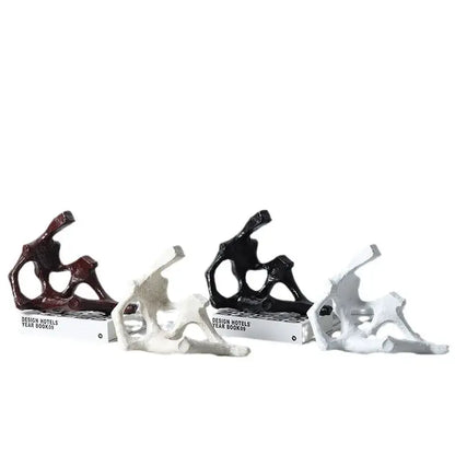 Abstract skeleton decor figure glossy black and white resin bookends suitable for living room decorbites abstract skeleton