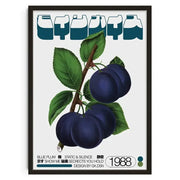 A decorbites™ canvas print wall art featuring a retro abstract botanical illustration of dark blue plums on light background