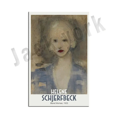 Abstract vintage exhibition framed art print of a stylized blonde woman with red lips for decorbites abstract vintage decor