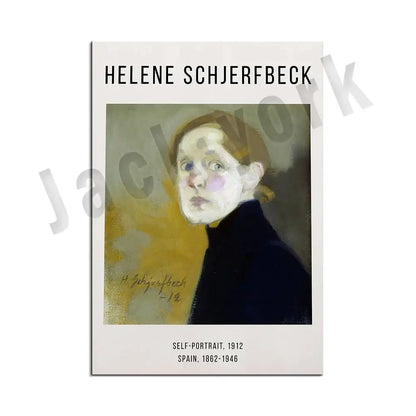 A framed art print of helene schjerfbecks 1912 soft impressionistic self-portrait for decorbites abstract vintage exhibition