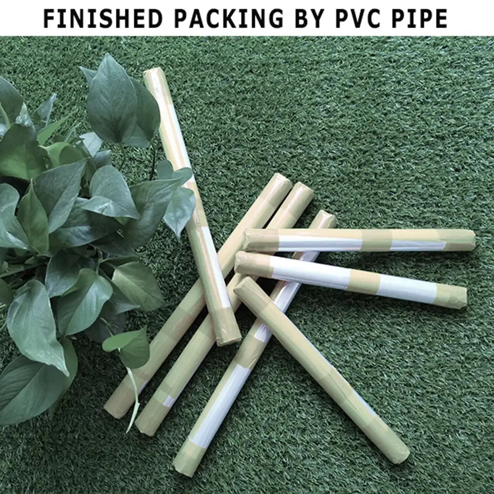 Beige and white pvc pipe rolls neatly wrapped with adhesive tape for decorbites™ abstract green plants wall art trio