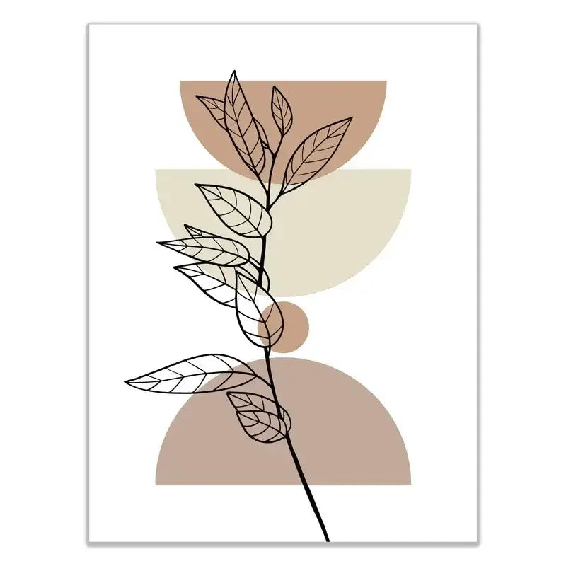 DecorBites™ abstract green plants wall art trio featuring minimalist black line-drawn leaves on beige taupe shapes