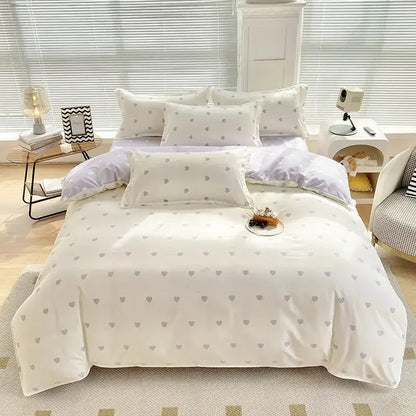 White duvet cover set with subtle gray heart patterns featuring decorbites cute pattern for bedroom decor