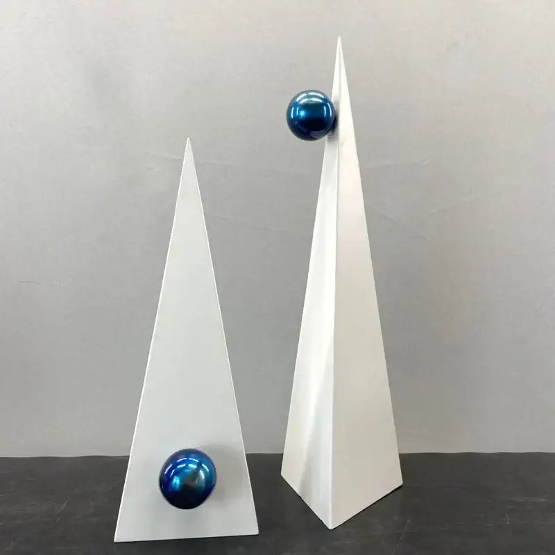 Abstract white geometric triangle ornaments with glossy blue spheres for decorbites geometric triangle blue decor