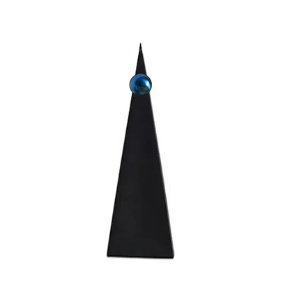 Black metallic pyramid-shaped geometric triangle decor with a glossy blue spherical ornament for living room decorbites geometric triangle blue