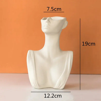 Abstract white ceramic vase portrait ornament shaped like a half face with elongated neck for living room decor