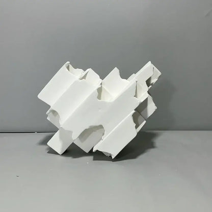 Abstract white decorbites geometric ceramics flower vase with angular interlocking forms for living room decorbites geometric ceramics