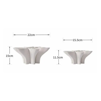 Abstract white geometric fold ceramic vase with fluted petal-like sides and wide open top for living room decorbites geometric fold decor