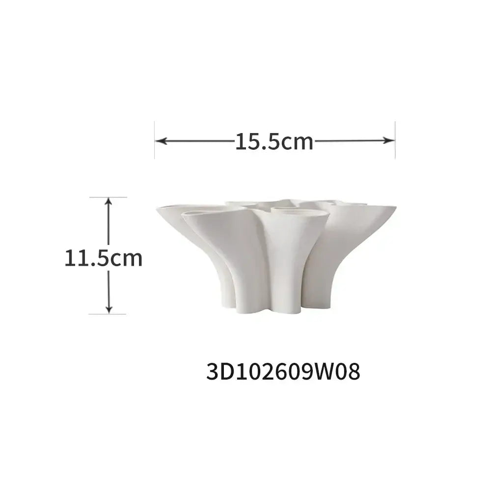 Abstract white geometric fold ceramic vase with fluted petal-like openings for modern living room decorbites geometric fold design