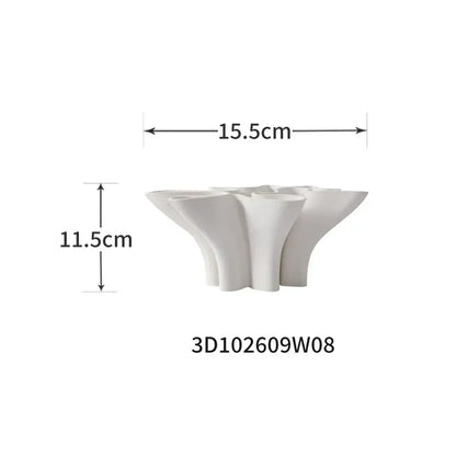 Abstract white geometric fold ceramic vase with fluted petal-like openings for modern living room decorbites geometric fold design