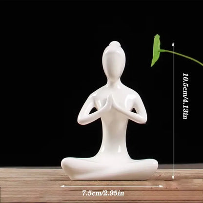 White ceramic abstract yoga figure sculpture in meditative pose for living room decorbites abstract yoga decor