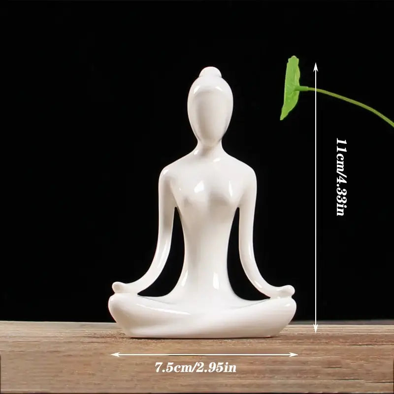 White ceramic yoga figure in meditative pose abstract yoga figure porcelain decorbites living room sculpture
