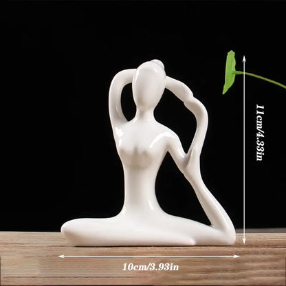 White ceramic abstract yoga figure sculpture of woman in yoga pose for living room decorbites decorbites abstract yoga
