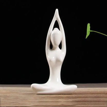 White ceramic abstract yoga figure porcelain decorbites sculpture for living room decor and yoga figure collection