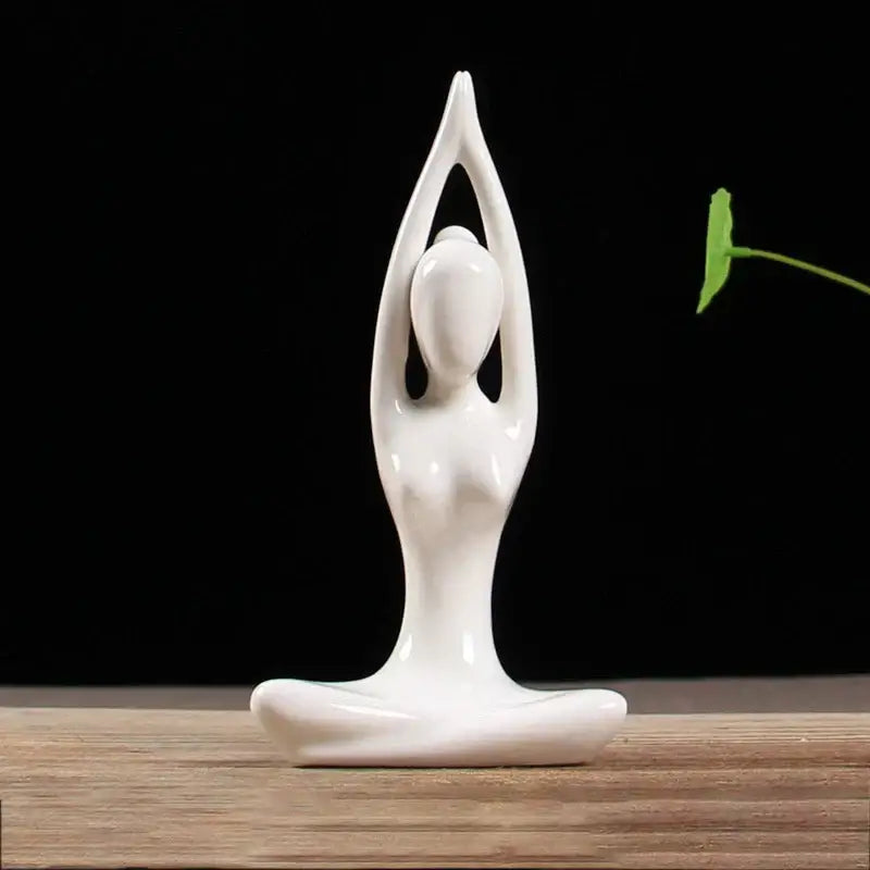 White ceramic abstract yoga figure porcelain decorbites sculpture for living room decor and yoga figure collection